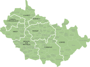 Carte du groupement de paroisses des Vaux d'Yonne